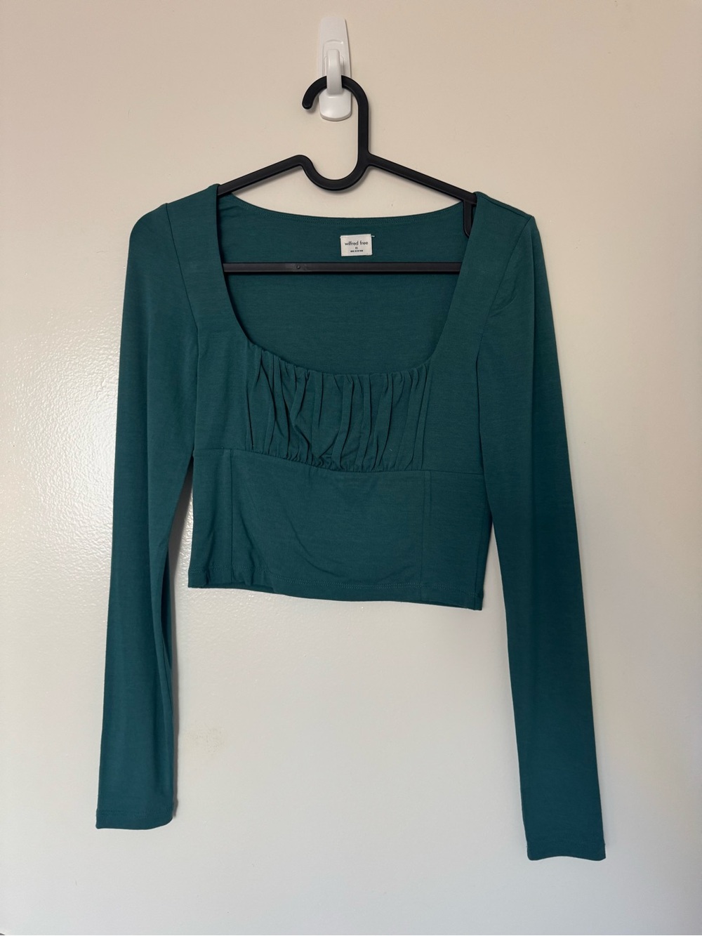 Wilfred free (aritzia) Teal Long Sleeve Cropped Square Neck Top (xs)